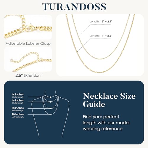 Turandoss Gold Layered Necklaces for Women Dainty 14K Gold Plated Chain Set | Stack Cuban Link Chain Necklace Personalized Lip Satellite Flat Curb Link Necklaces for Women Trendy Set - color: Link/Flat Curb Chain