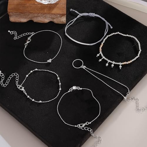 IFKM 6 PACK (24 PCS) Boho Gold Chain Bracelets Set for Women, 14K Gold Plated Multiple Layered Stackable Open Cuff Wrap Bangle Adjustable Link Italian Cuban Jewelry for Women Gift - style: 27PCS SILVER Thin Chain