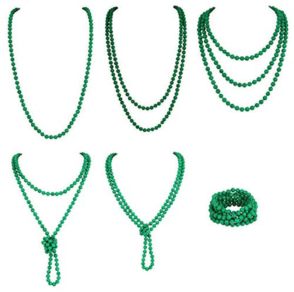 Firstmeet Fashion Beads Rope Knot Long Beaded Necklace Versatile 60" Strand Costume Jewelry for Women - color: Green Tur