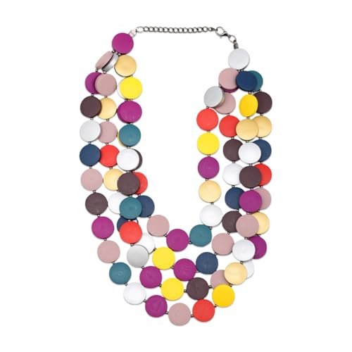 Colorful Wood Bead Necklace Earrings Set for Women Boho Jewelry | Multi Layers Statement Big Vintage Bib Female Chunky African Ethnic Pendant Rainbow Long Tribal Jewelry - color: NXR1452-colorful