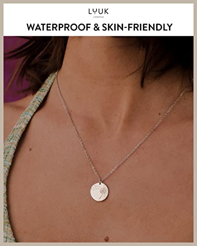 LUUK LIFESTYLE Stainless steel necklace with pendant and HAPPINESS card, 20” adjustable length, lucky charm, friendship chain, Valentine's Day gift, birthday, women's jewelry, silver, gold, rosegold - color: Silver, size: Dandelion