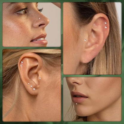 G23 Implant Grade Titanium Flat Back Earrings 16G/18G/20G | 3 Pairs Astm F136 Hypoallergenic Flatback Earrings Internally Threaded Studs for Nose, Helix, Tragus, Conch, Labret Piercing - color: Gold, size: 18G(1.0MM) Bar-6/7/8mm & CZ-2/3/4mm