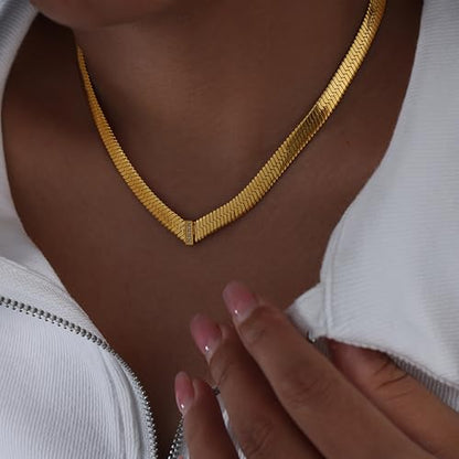 Jean Beau Gold Choker Necklace for Women, Simple 18K Gold Plated Adjustable Link Chain Prom Jewelry Gifts - color: Snake Chain
