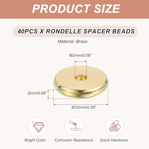 MECCANIXITY 40Pcs Rondelle Spacer Beads 10mm Diameter 2mm Hole Size 2mm Thick Metal Flat Disc Charm Circle for Bracelet Earring Necklace Jewelry Making, Gold - color: Gold, size: 10mm Dia x 2mm Hole Sizex 2mm Thick