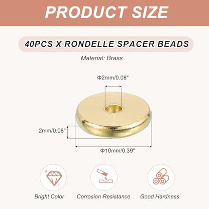 MECCANIXITY 40Pcs Rondelle Spacer Beads 10mm Diameter 2mm Hole Size 2mm Thick Metal Flat Disc Charm Circle for Bracelet Earring Necklace Jewelry Making, Gold - color: Gold, size: 10mm Dia x 2mm Hole Sizex 2mm Thick