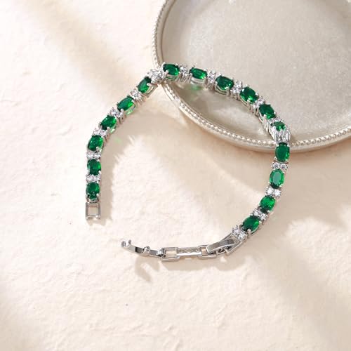 Crysdue Wedding Bridal Bracelets for Brides, Cubic Zirconia Tennis Birthstone Jewelry Gift for Women Prom - style: C_Emerald 8“