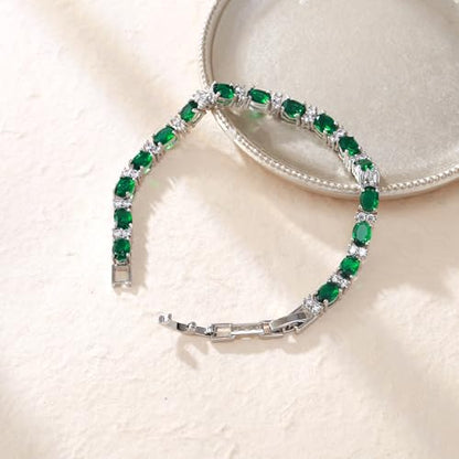 Crysdue Wedding Bridal Bracelets for Brides, Cubic Zirconia Tennis Birthstone Jewelry Gift for Women Prom - style: C_Emerald 8“