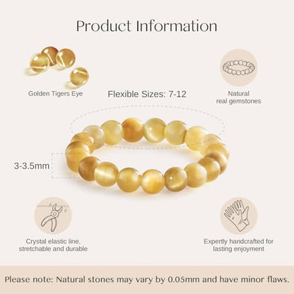 NLIEO Handmade Natural Gemstone Crystal Beaded Stretch Band Ring for Women | Handmade, 3mm Natural Stone, Size 7-12, Stretchy, Beaded Jewelry, Green Bead Rings, Trendy Jewelry Gift - style: Golden Tigers Eye