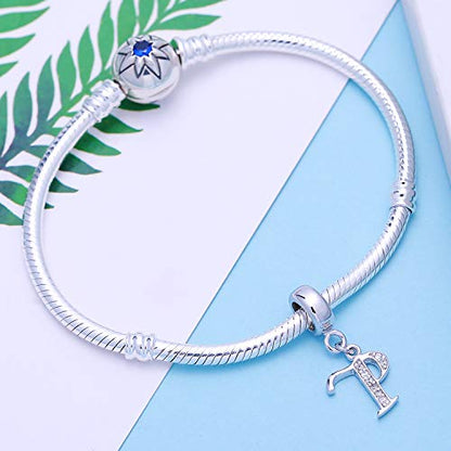 925 Sterling Silver Letter Charms Fits Pandora Bracelets, Gift for Women | A-Z Alphabet Initial Charm with CZ,Great gift for Christmas, Valentine's Day, Mother's Day. - color: P