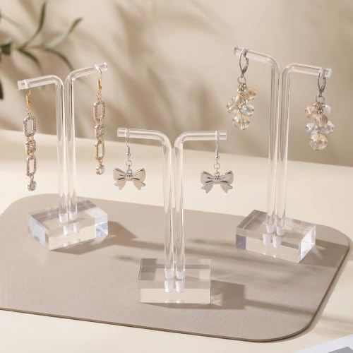 Acrylic T-Bar Earring Display Stand, 3 PCS Hanging Earring Holder Jewelry Holder for Earrings Necklaces & Bracelets, Clear Countertop Jewelry Organizer for Retail & Home, Photography Props