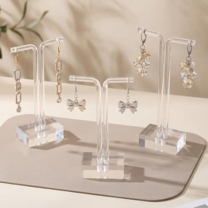 Acrylic T-Bar Earring Display Stand, 3 PCS Hanging Earring Holder Jewelry Holder for Earrings Necklaces & Bracelets, Clear Countertop Jewelry Organizer for Retail & Home, Photography Props