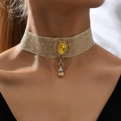 Gothic Lace Choker Necklace for Women, Pearl Sexy Tassel Adjustable Choker Necklace, Boho Halloween Jewelry for Festival Party Cosplay Costume Gifts - color: Gold CZ Pendant