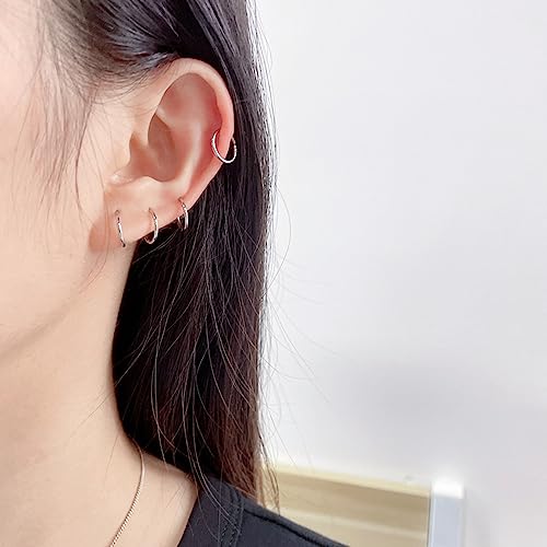 5Pcs Stainless Steel 16G 18G Sleeper Hoop Earrings for Women Men Septum Hinged Clicker Nose Lip Ring Helix Daith Cartilage Tragus Piercings Tiny Small Huggie Hoops Hypoallergenic Sensitive Ears Jewelry - style: 8mm in Silver 18G