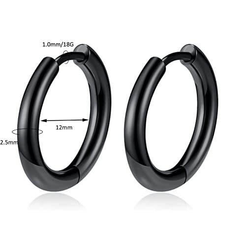 Titanium Huggie Hoop Earrings Hypoallergenic Nickel Free Hinged Sleeper Earrings for Sensitive Skin Cartilage Helix Lobes - style: Huggie 12mm black