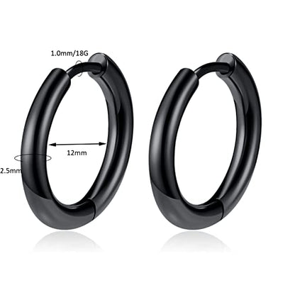 Titanium Huggie Hoop Earrings Hypoallergenic Nickel Free Hinged Sleeper Earrings for Sensitive Skin Cartilage Helix Lobes - style: Huggie 12mm black
