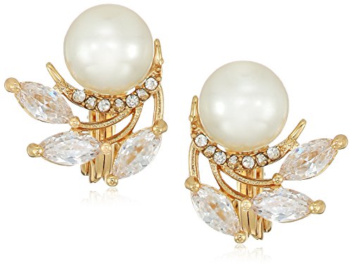 Anne Klein Women's Pearl Stud Earrings, Layered Statement Fashion Jewelry for Everyday and Evening Wear - color: Pearl & Crystal