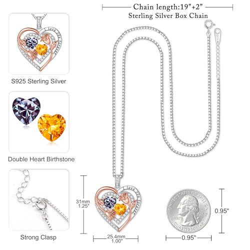 Iefil Birthstone Necklace for Women - Sterling Silver Birthstone Necklace, Anniversary Birthday Gifts for Wife Girlfriend Mom - color: 06-11-Jun-Nov Birthstone
