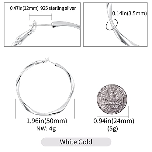 Rose/White/18k Gold Plated Hoop Earrings Lightweight Hoop Earrings For Women Loop Earrings 1in 2in - color: White Gold, size: 50mm