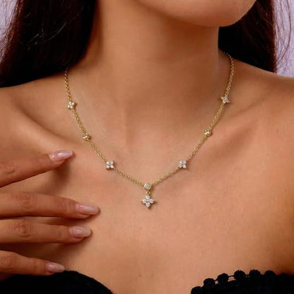 Coolkin 3 PCS Women Gifts Layered Gold Necklace for Women,14K Gold Plated Dainty CZ Pendant Layering Gold Necklaces Set Chain Choker Cubic Zirconia Necklace Trendy Jewelry Gifts - style: Clover CZ