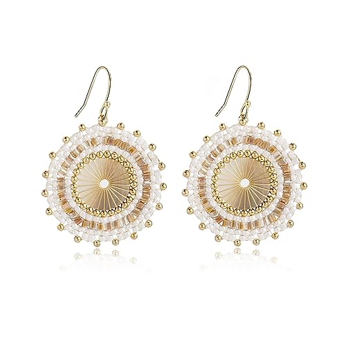 Colorful Bead Earrings For Women Summer Beach Handmade Bead Earrings Bohemia Hoop Dangle Earring For women - color: Off white