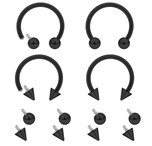 Lcolyoli 16g Septum Rings Internally Threaded Surgical Steel Septum Jewelry Lip Rings Hoop Labret Jewelry Snake Bite Piercing Jewelry Horseshoe Earrings Daith Piercing Jewelry for Women Men - color: 16g,Inner diameter:10mm,black