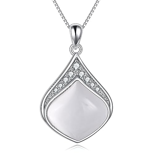 YAFEINI Teardrop Necklace Sterling Silver Filigree Irish Pendant Necklace Natural Stone Moonstone/Lapis Lazuli/Larimar/Moss Agate Necklace Jewelry - color: Clear Teardrop necklace-April birthstone
