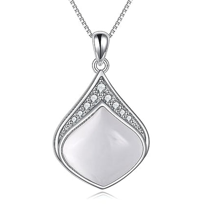 YAFEINI Teardrop Necklace Sterling Silver Filigree Irish Pendant Necklace Natural Stone Moonstone/Lapis Lazuli/Larimar/Moss Agate Necklace Jewelry - color: Clear Teardrop necklace-April birthstone