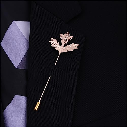 Dreuyet Simple Gold Silver Plated Long Brooch Pins with Cute Animal Antlers Leaves Plant Bees Rabbits Rose Flower Feather Brooch Jewelry for Women Men Elegant Suit Collar Lapel Pin - style: Leaf 3
