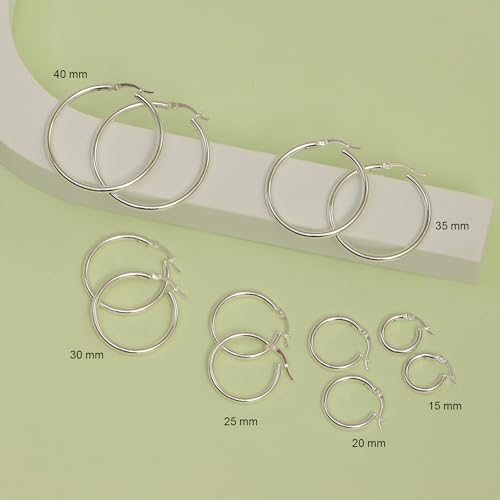 Charmsy 925 Sterling Silver Hoop Earrings | Lightweight Italian 2.5mm Tube Diamond-Cut Round Classic Hoops Earring for Women | Size 15/20/25/30/35/40/50/60/70mm | Small Medium Large - color: Classic, size: 30 MM