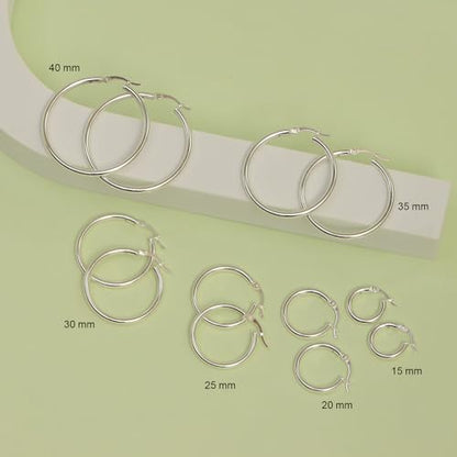 Charmsy 925 Sterling Silver Hoop Earrings | Lightweight Italian 2.5mm Tube Diamond-Cut Round Classic Hoops Earring for Women | Size 15/20/25/30/35/40/50/60/70mm | Small Medium Large - color: Classic, size: 30 MM