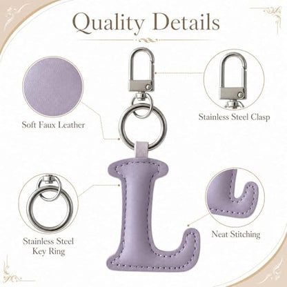 Initial Letter Keychain,Stainless Steel,Colorful Faux Leather Keyring for Backpack,Purse,Car Keys,Gift for Men Women - color: L