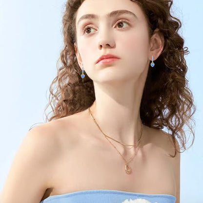 Sparkly Crystal Love Heart Dangle Drop Earrings Dainty Rhinestone Tiny Heart Huggie Hoop Earrings For Women - color: Blue