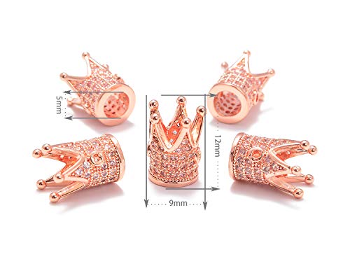 AD Beads Zircon Pave Rhinestones Crown Big Hole Bracelet Connector Spacer Beads (10 Pcs Clear on Rose Gold Crown (9x12mm)) - color: 10 Pcs Clear on Rose Gold Crown (9x12mm)