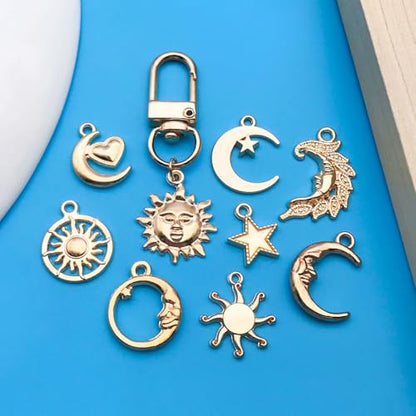 Youdiyla 100pcs Alloy KC Gold Star Moon Sun Series Pendant Jewelry Making DIY Keychain Earrings Pendant Various Design Charms for Jewelry Making Bracelets Necklace (SN836) - color: SN836