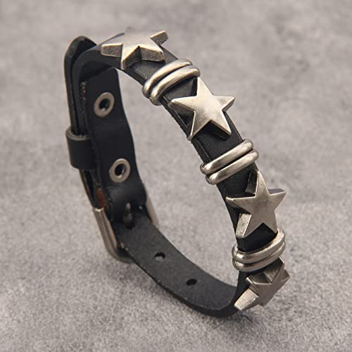 Jeilwiy Punk Leather Wristbands for Men Bracelets Handmade Wide Cuff Bangle Braided Jewelry Black Brown Adjustable - Punk Father's Gifts - color: HGB117