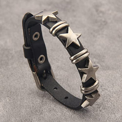 Jeilwiy Punk Leather Wristbands for Men Bracelets Handmade Wide Cuff Bangle Braided Jewelry Black Brown Adjustable - Punk Father's Gifts - color: HGB117