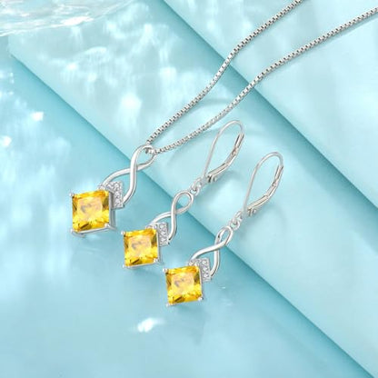 Infinity Necklace 925 Sterling Silver Princess Cut Pendant Birthstone Jewelry for Women - color: Yellow