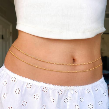 Tewiky Layered Waist Chain for Women, 14K Gold/Silver Plated Belly Chains | Beach Waist Beads Chain, Waterproof Twist Figaro Cuban Body Chain, Summer Jewelry for Women Gifts - color: Gold Waist Chain1