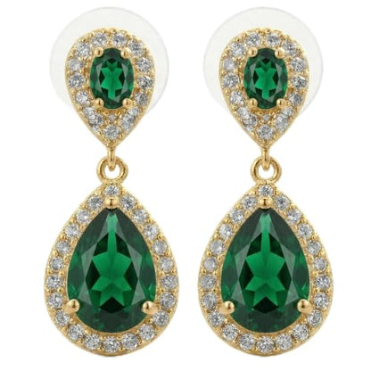 Mariell Cubic Zirconia Crystal Teardrop Dangle Bridal and Wedding Earrings, CZ Jewelry for Brides, Bridesmaids, Homecoming, Prom and Dressy Everyday Wear - color: Gold-Green Cubic Zirconia