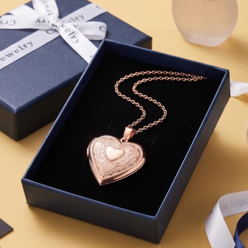 PHOCKSIN Personalized Locket Necklace for Women Photo Necklace with Customized Picture Birth Flower Birthstone Customizable Birthday Gifts - color: #08-Heart Rose Gold Flower