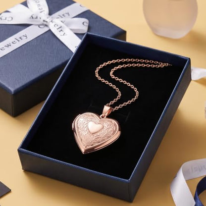PHOCKSIN Personalized Locket Necklace for Women Photo Necklace with Customized Picture Birth Flower Birthstone Customizable Birthday Gifts - color: #08-Heart Rose Gold Flower