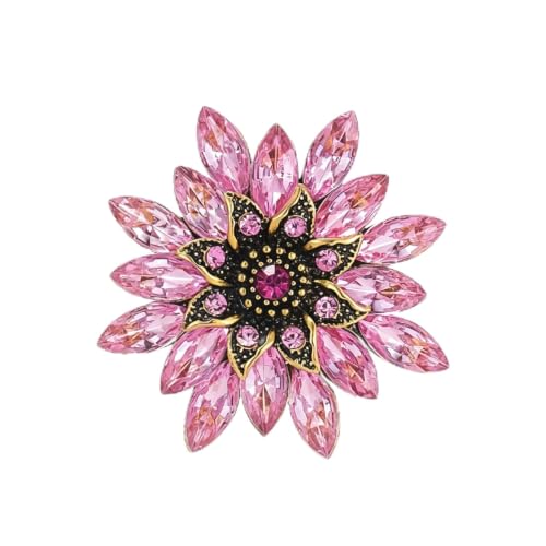 Crystal Flower Brooch Pin for Women Rhinestone Floral Lapel Jewelry - color: pink