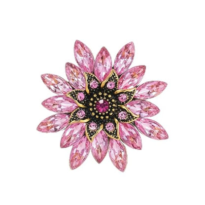 Crystal Flower Brooch Pin for Women Rhinestone Floral Lapel Jewelry - color: pink