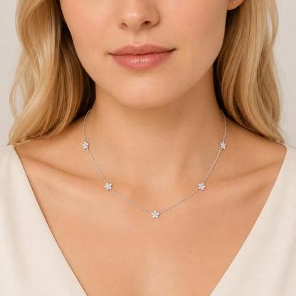 Dainty Silver Gold Necklaces for Women Cute Station Choker Simulated Diamond Necklace Simple Layering CZ Necklace Trendy Jewelry Gifts - color: Silver, style: Star