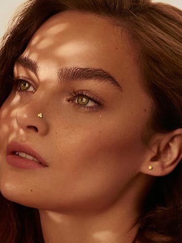 Threadless Push in Nose Studs Rings Stainless Steel Flat Back Earrings Labret Monroe Lip Rings for Women Men Cartilage Helix Conch Tragus Piercing Jewelry 6mm 8mm 10mm Silver Gold Tone - color: Gold, size: 20G(0.8mm)