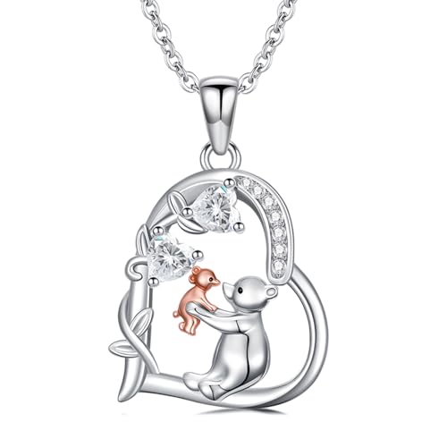 Heart Animal Necklace 925 Sterling Silver Cute Animal Pendant Jewelry Birthday Gifts for Women Girlfriend Mom Animal Lovers - style: 2 Bear