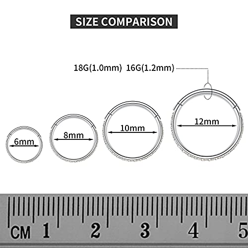 FUNLMO 20G 18G 16G 12G Nose Ring Hoop Conch Rook Daith Helix Tragus Piercing Jewelry 316L Surgical Steel Cartilage Earring Conch Hoop Earring Septum Jewelry Belly Lip Ring 5mm to 14mm - color: Silver-Clear ab CZ, 1pc