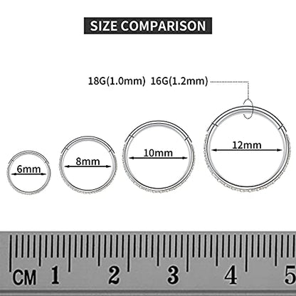 FUNLMO 20G 18G 16G 12G Nose Ring Hoop Conch Rook Daith Helix Tragus Piercing Jewelry 316L Surgical Steel Cartilage Earring Conch Hoop Earring Septum Jewelry Belly Lip Ring 5mm to 14mm - color: Silver-Clear ab CZ, 1pc