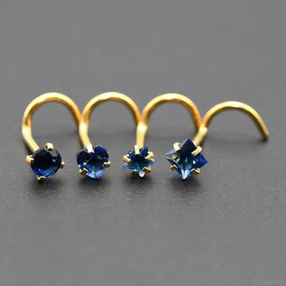 8 Pcs-Pack, Crystal Nose Studs, 20G Stainless Steel, 3mm Zircon, Multiple Shapes Zircon Labret Nose Piercing Ear Jewelry - color: Dark Blue
