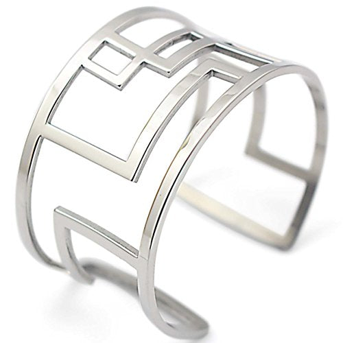 Women's Stainless Steel Hollow Out Geometric Open Cuff Bangle Bracelets Wide Armband